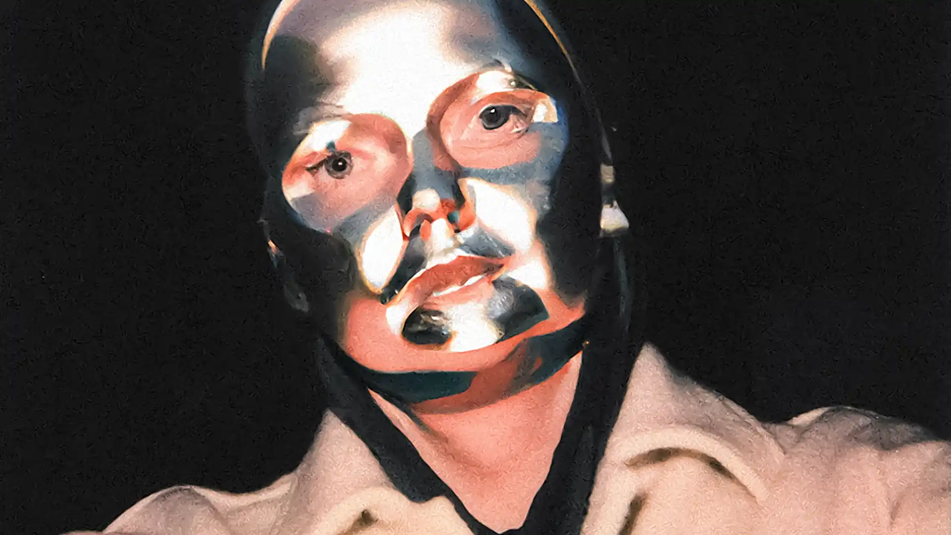 Piers Thibault photo wearing a metal mask