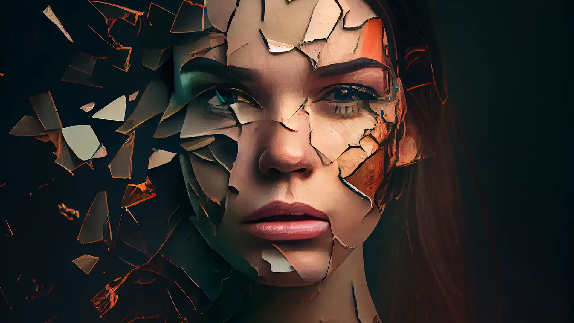 Explosive beauty - Cover art for 'Pieces' by Alexey Sobolev featuring a fragmented female face