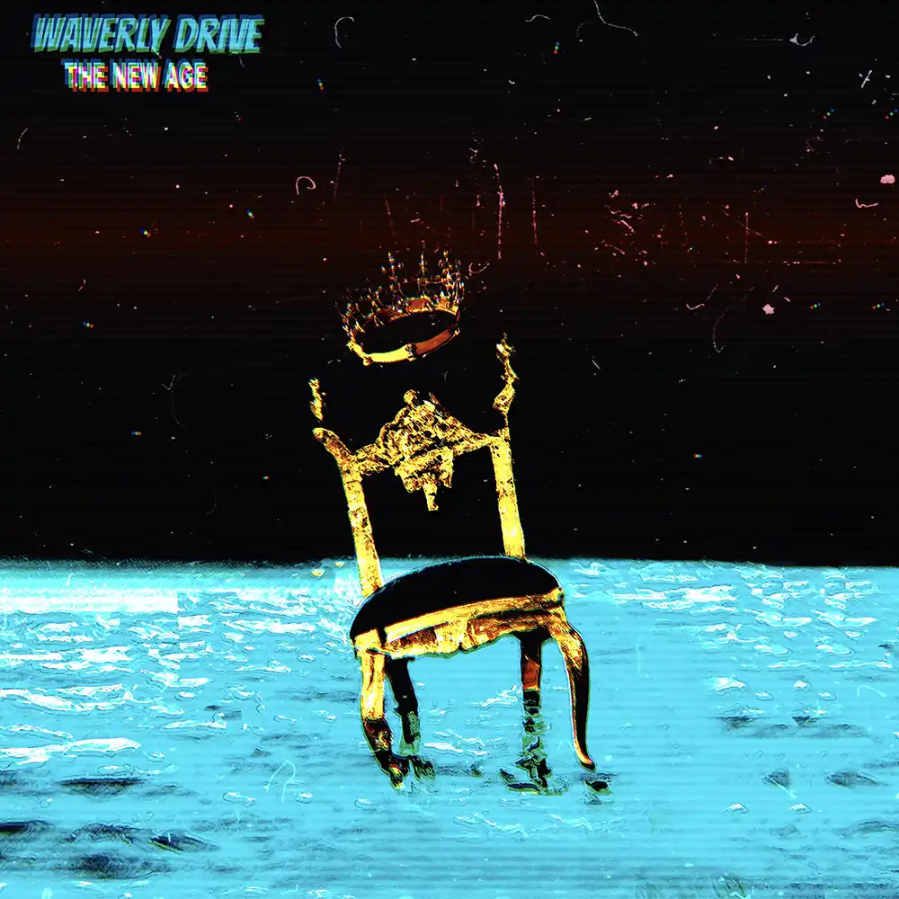 The official cover art of 'The New Age' featuring a golden royal chair amidst a watery landscape.